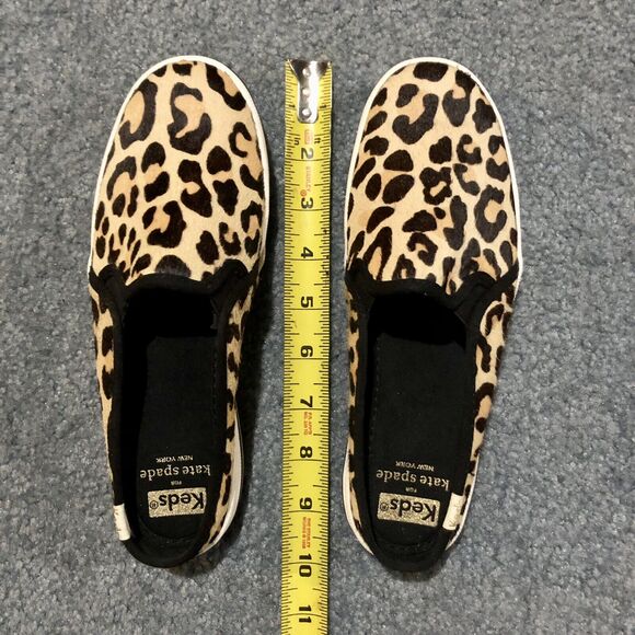 Kate Spade x Keds Slip On Sneakers 5.5 Calf Hair Leopard Cheetah Lace Up - Picture 5 of 11